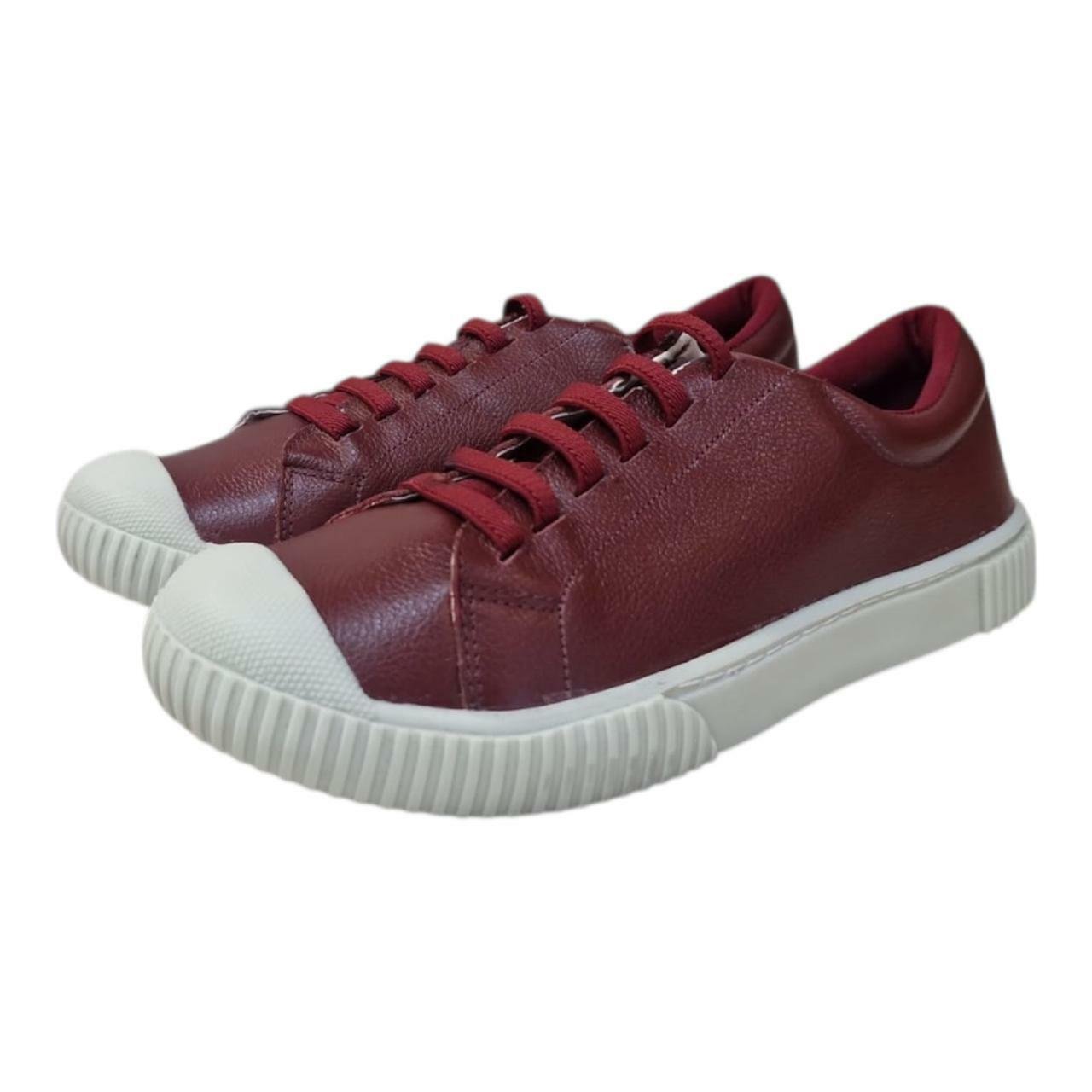 Tênis Feminino Básico em Couro Via Bella 520 Vinho 3
