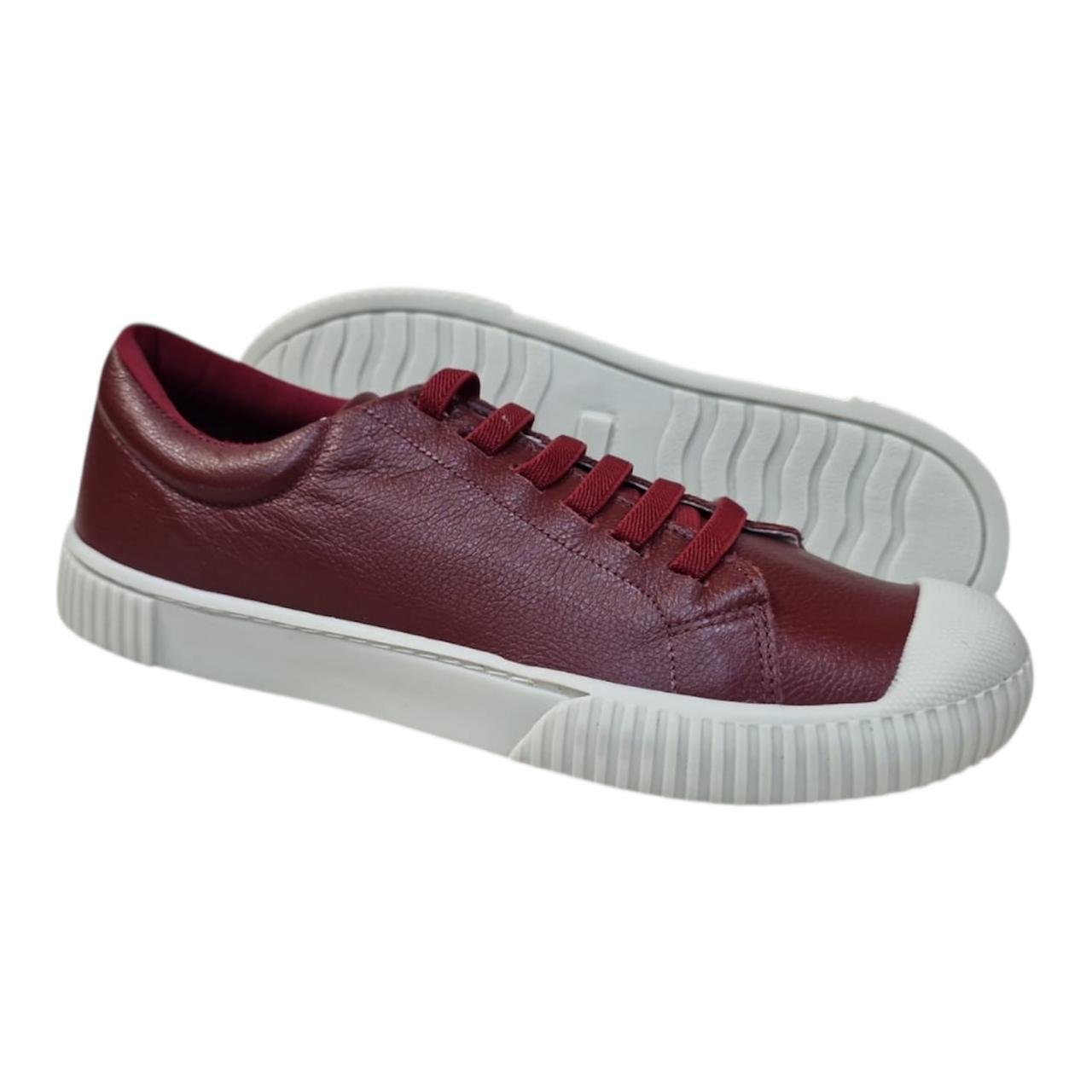Tênis Feminino Básico em Couro Via Bella 520 Vinho 4