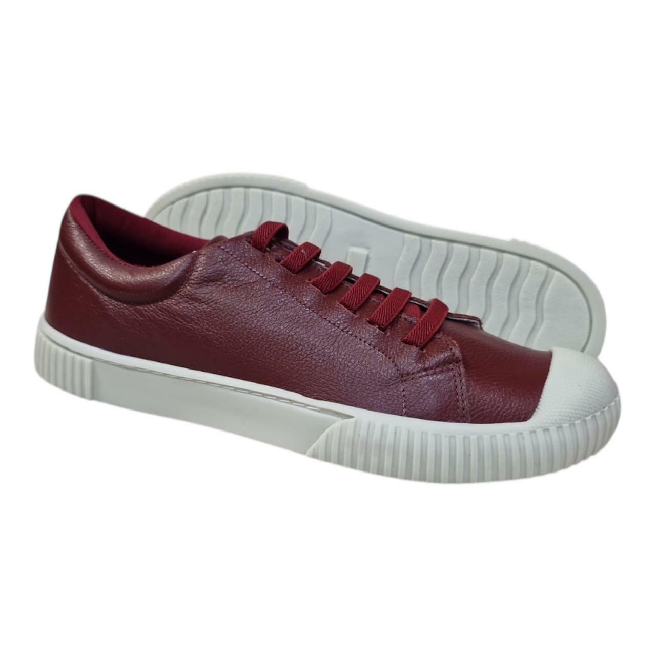 Tênis Feminino Básico em Couro Via Bella 520 Vinho 4