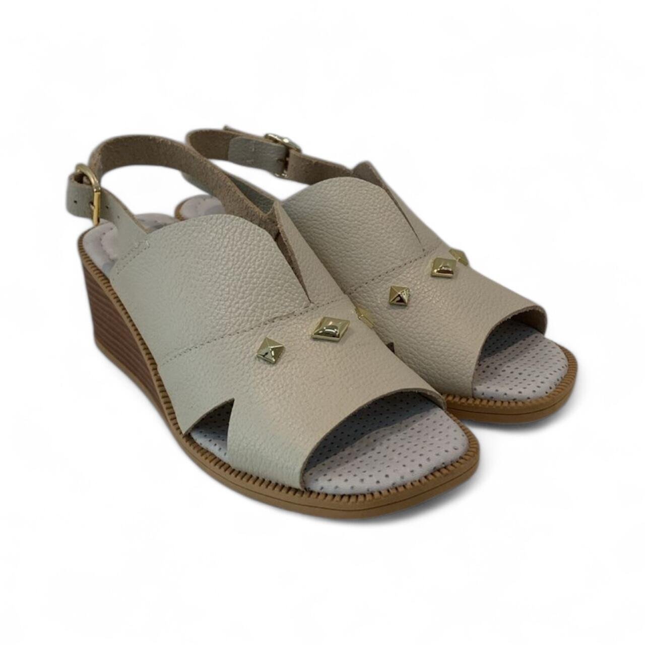 Sandália Anabela Feminina Rio de Luz em Couro 8511 Cinza 2