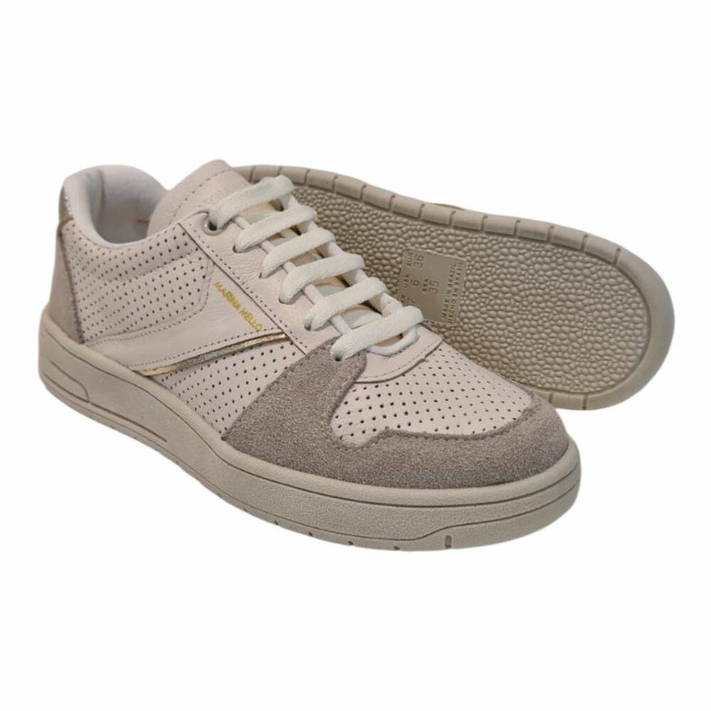 Tênis Feminino Marina Mello em Couro Porcelana 47041 Off White 3