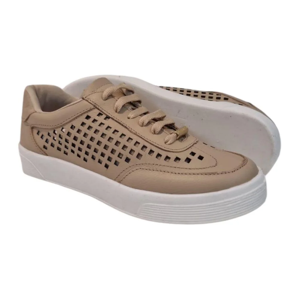 Tênis Feminino Marina Mello em Couro Nude 37094 Bege 3