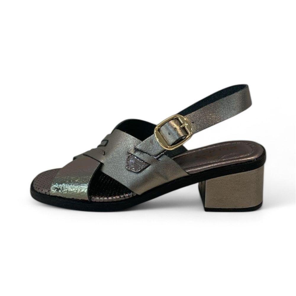 Sandália Feminina Rio de Luz Salto em Couro Metalizado 8131 Prata Velho 3