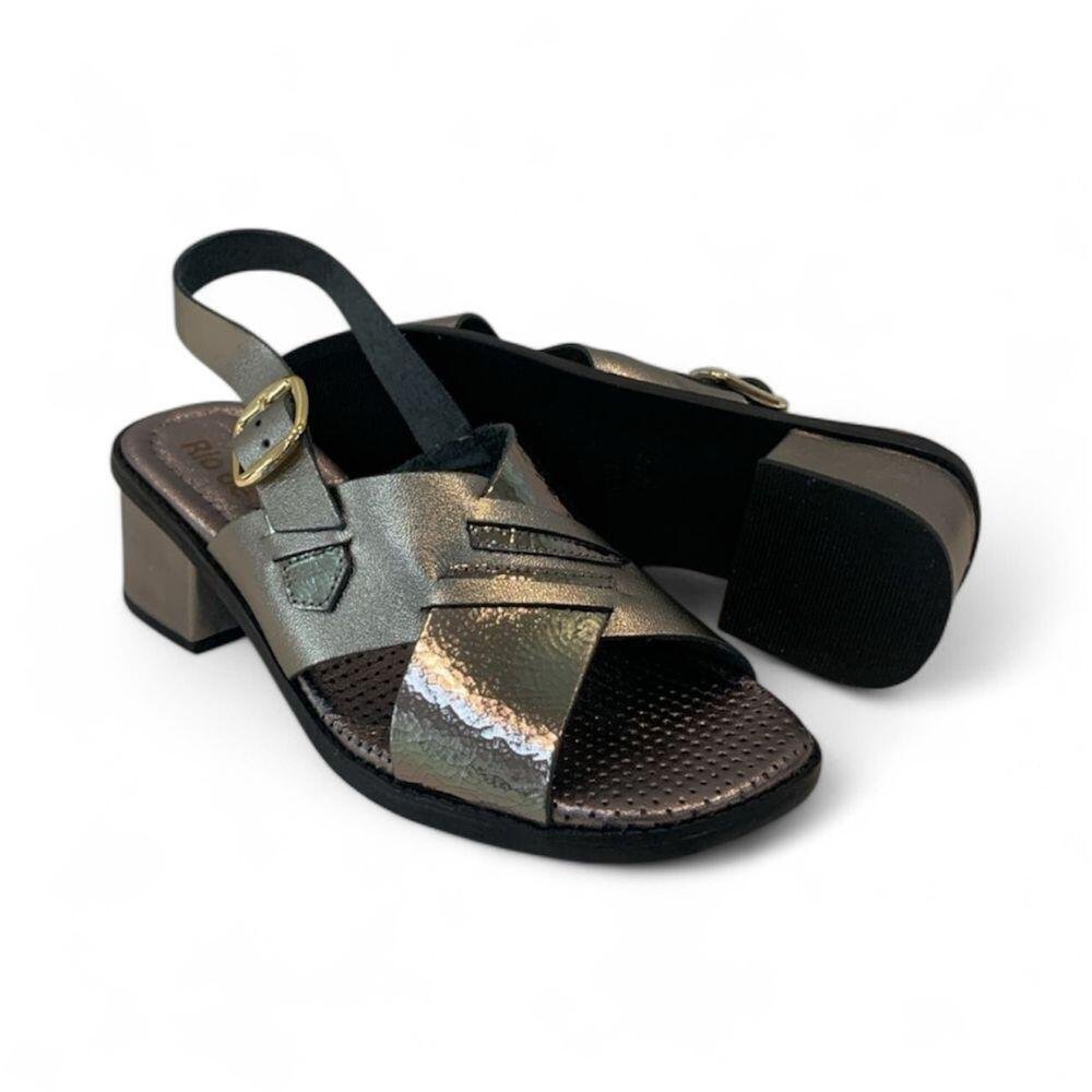 Sandália Feminina Rio de Luz Salto em Couro Metalizado 8131 Prata Velho 4