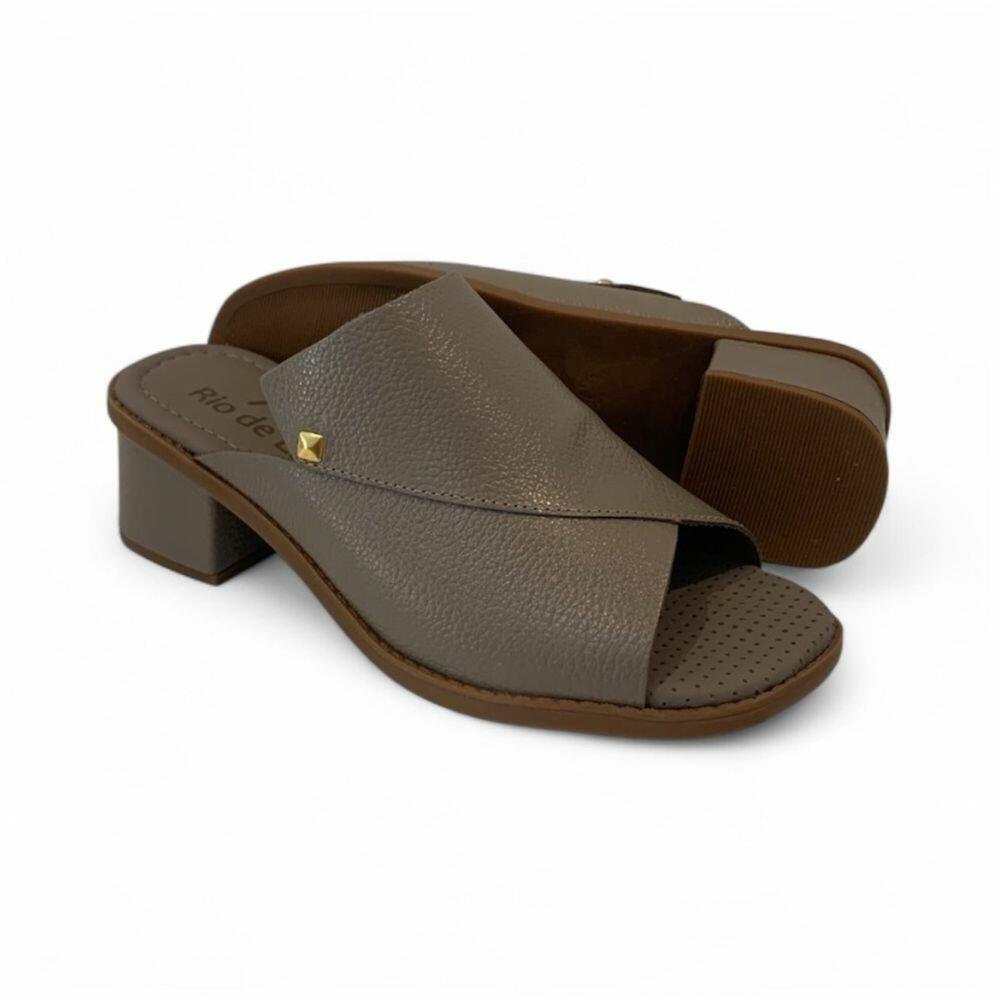 Tamanco Feminino Rio de Luz em Couro Salto Grosso 8136 Marrom 4