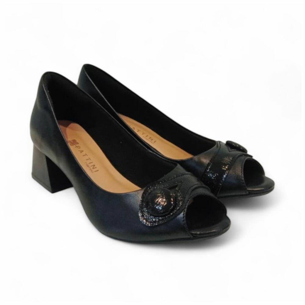 Sapato Peep Toe Feminino Neftali em Couro 55160 Preto 2