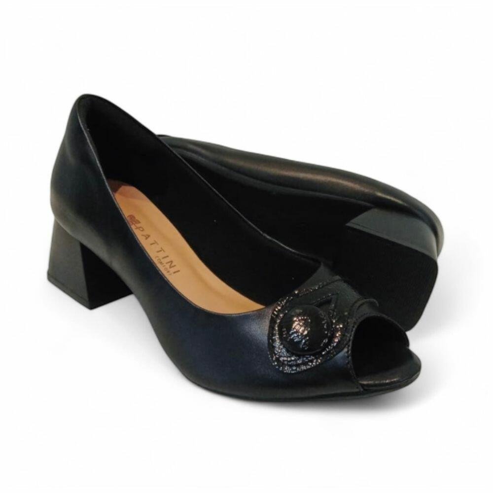 Sapato Peep Toe Feminino Neftali em Couro 55160 Preto 3