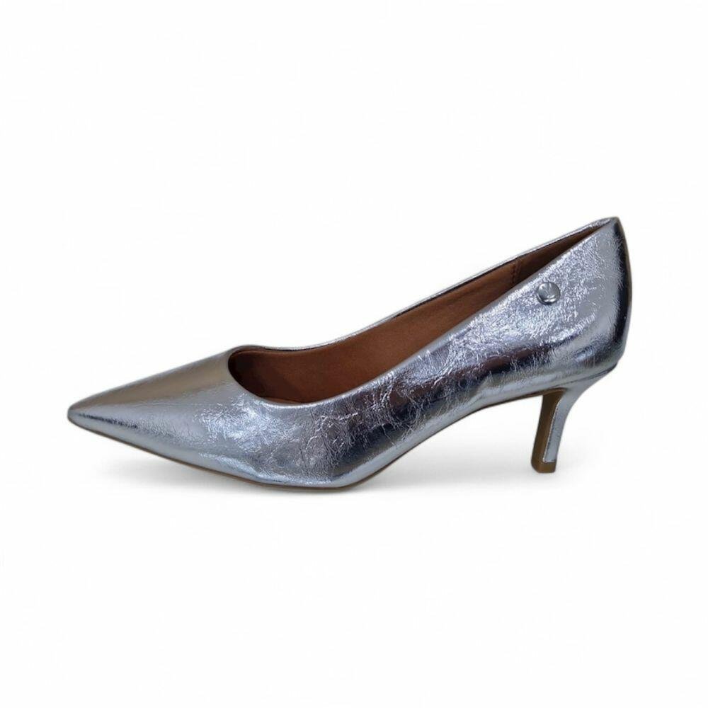 Scarpin Feminino Vizzano Salto Médio Bico Fino Metalizado Prata Velho 3