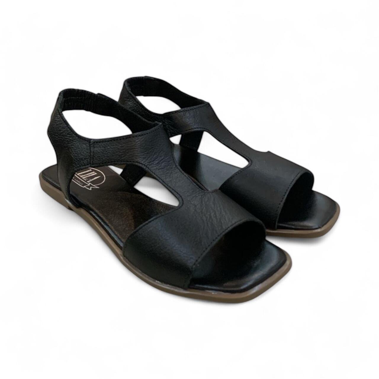 Sandália Rasteira Flat Piazza Balatore em Couro PZ003 Preto 2