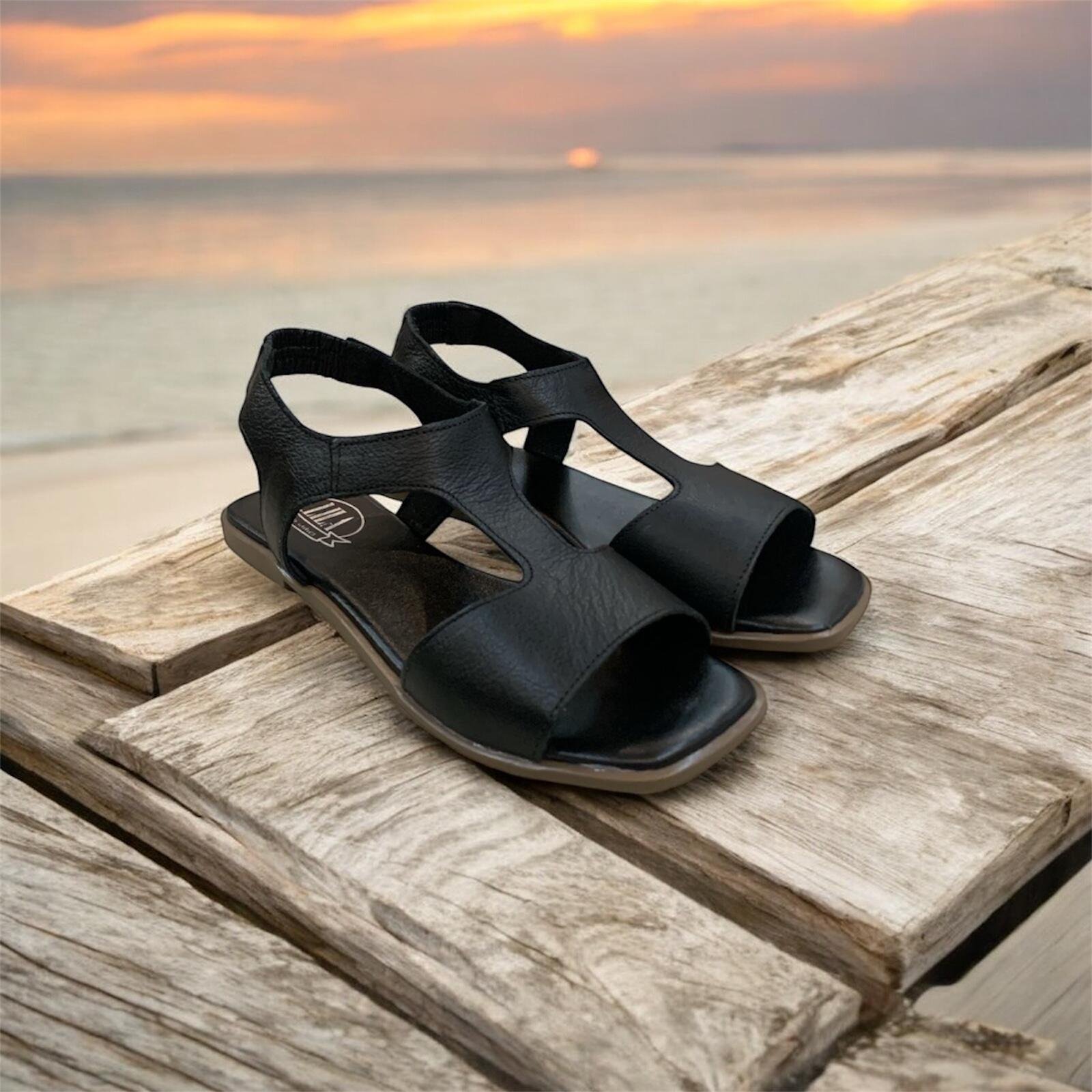 Sandália Rasteira Flat Piazza Balatore em Couro PZ003 Preto 3