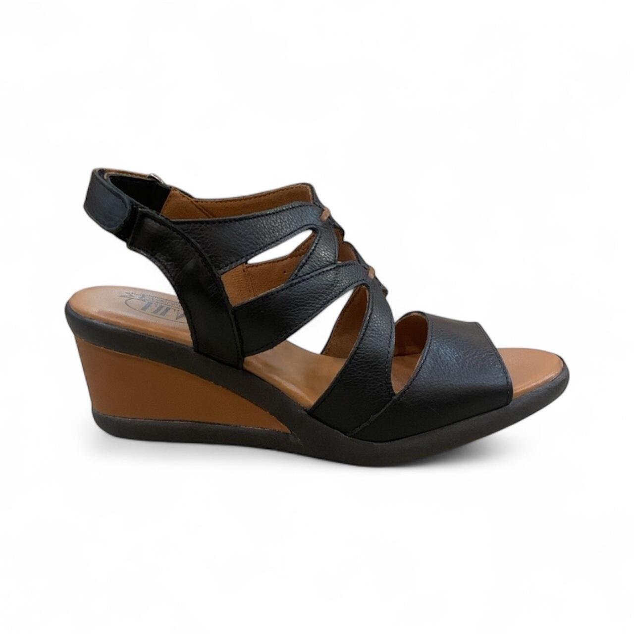 Sandália Feminina Balatore Anabela em Couro VN042 Preto 1