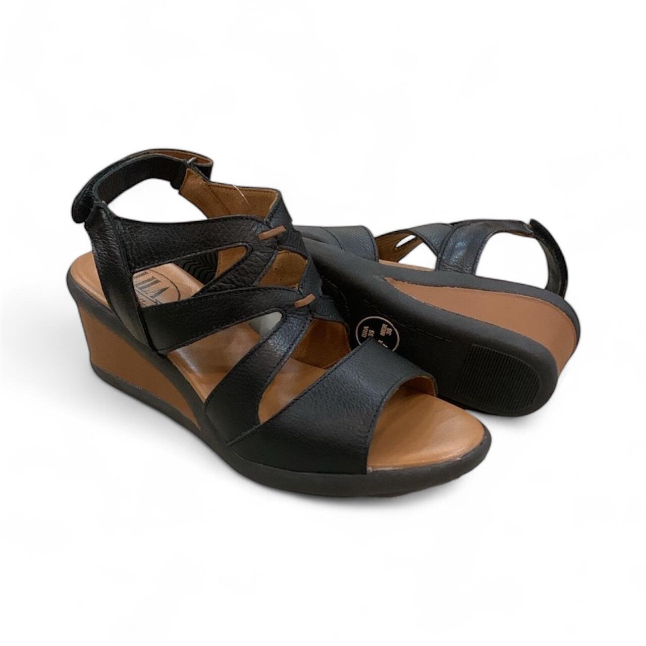 Sandália Feminina Balatore Anabela em Couro VN042 Preto 3