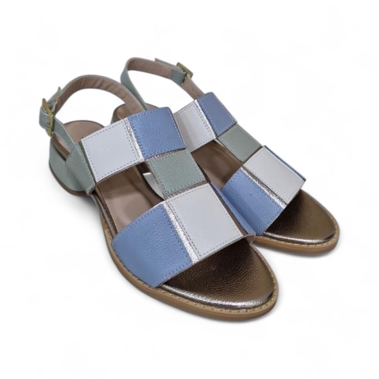 Sandália Feminina Dinapoli em Couro 3000-27 Azul/Verde 2