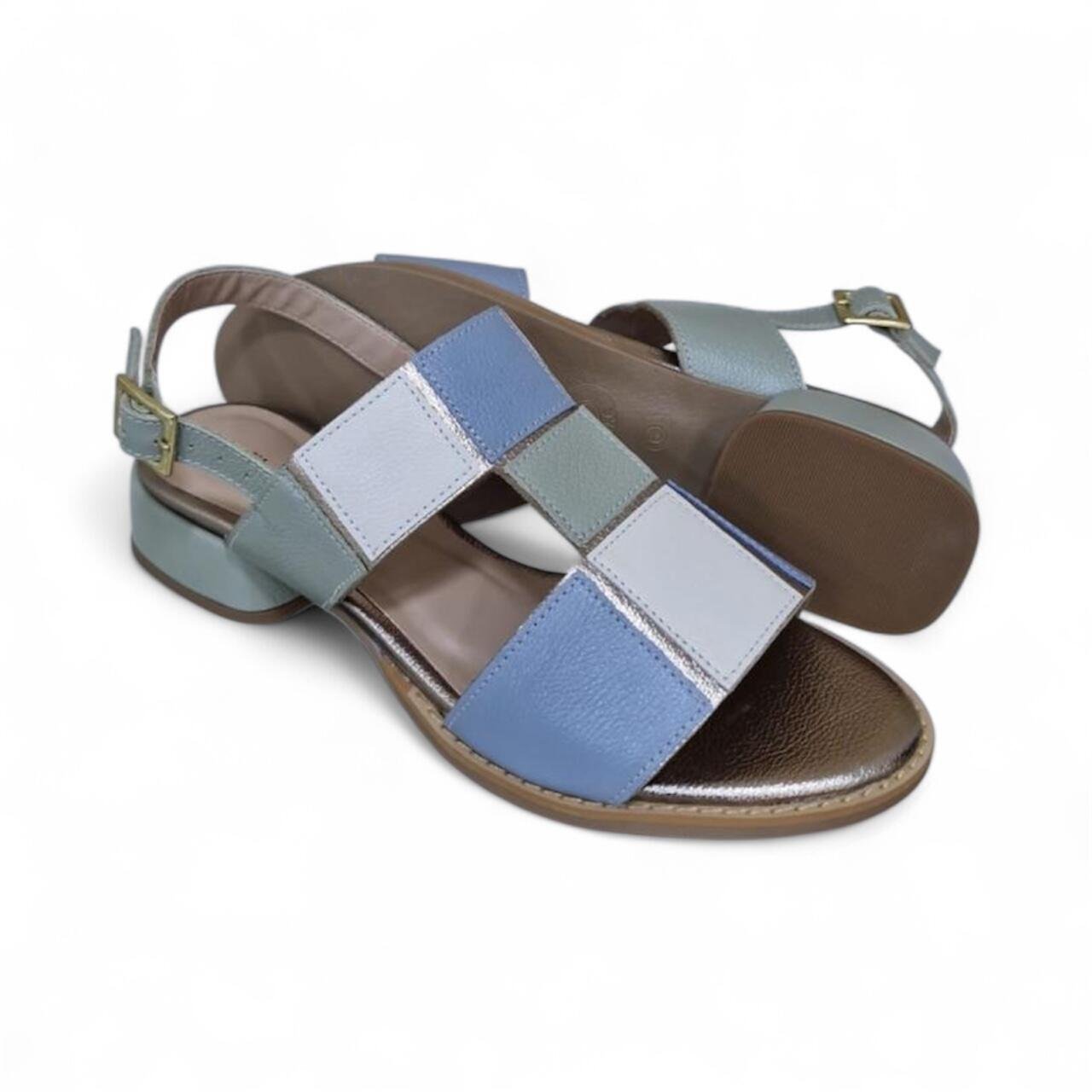 Sandália Feminina Dinapoli em Couro 3000-27 Azul/Verde 3