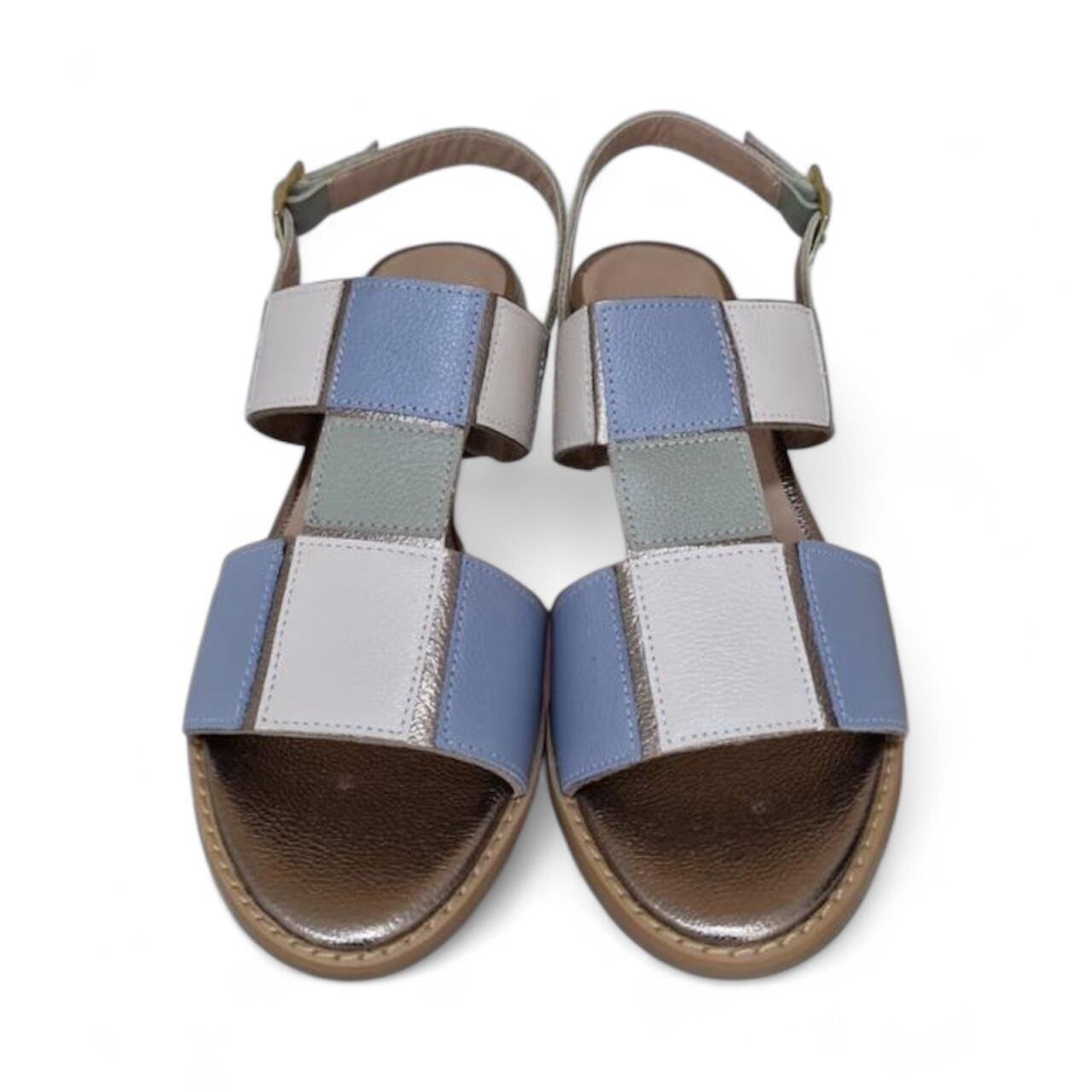 Sandália Feminina Dinapoli em Couro 3000-27 Azul/Verde 4