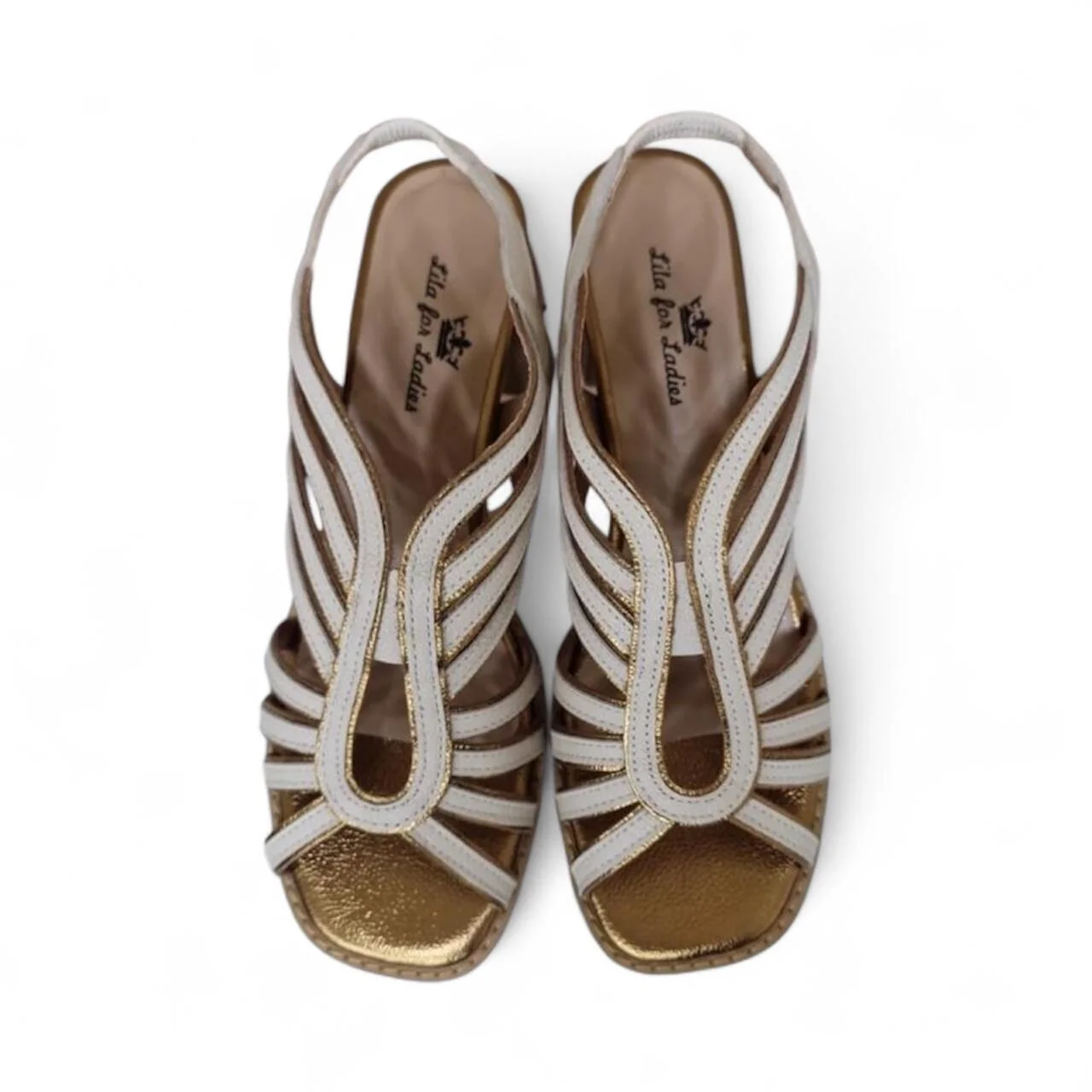 Sandália Feminina Dinapoli em Couro Metalizado 5415-23 Branco/Dourado 4