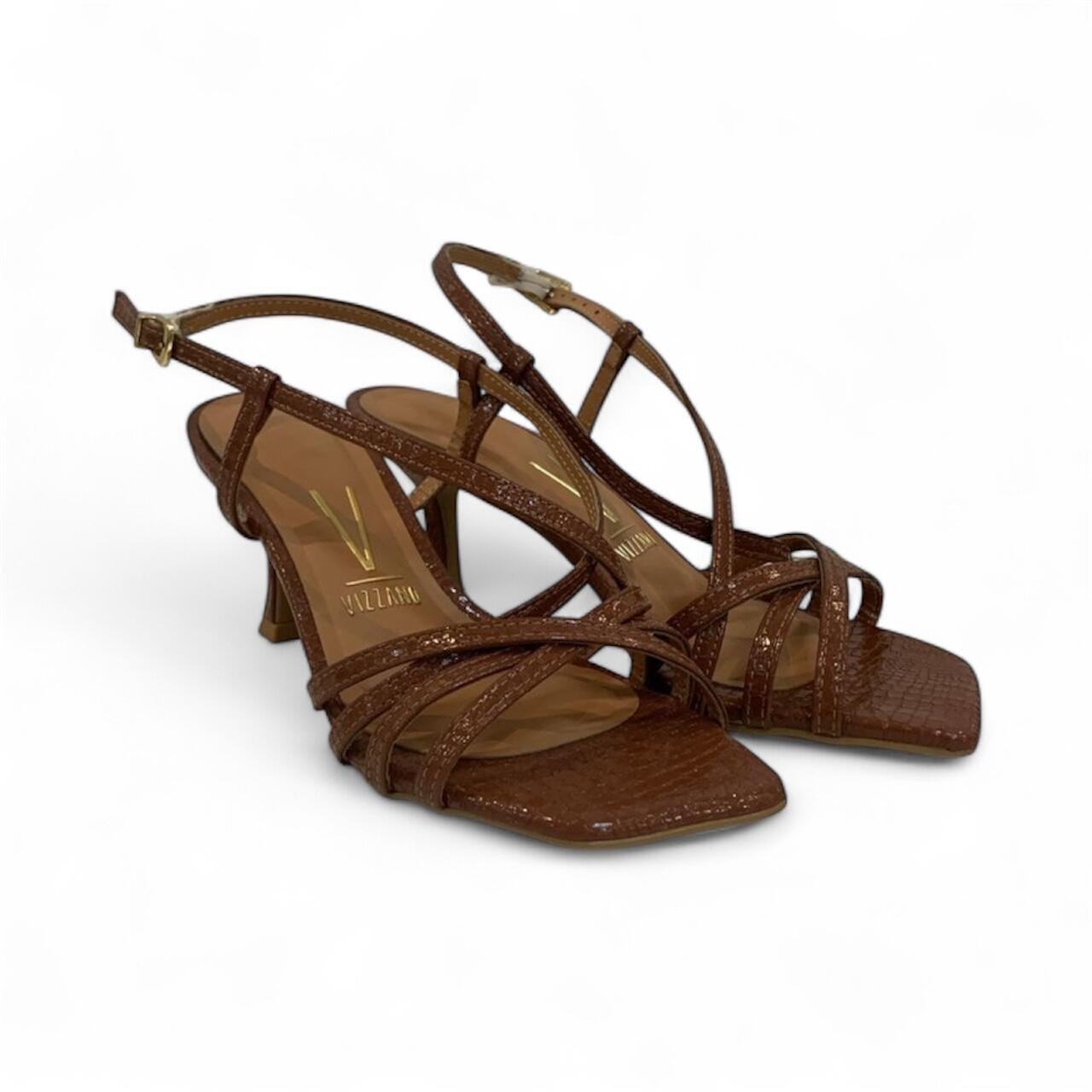 Sandália Feminina Vizzano Tiras Salto Taça Verniz Croco 6536.110 Marrom 2