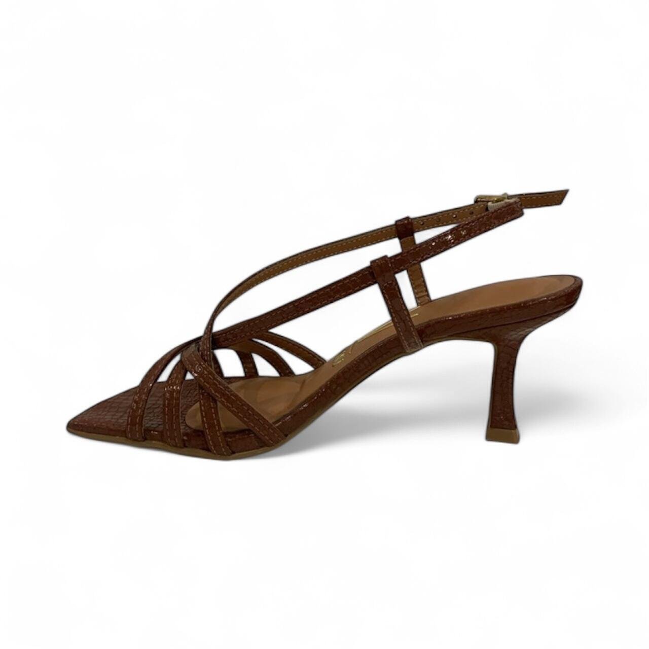 Sandália Feminina Vizzano Tiras Salto Taça Verniz Croco 6536.110 Marrom 3