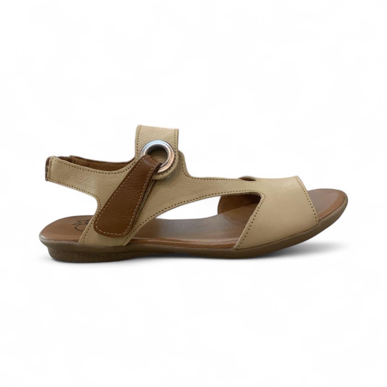 Sandália Feminina Flat Balatore em Couro BZ087 Bege 1