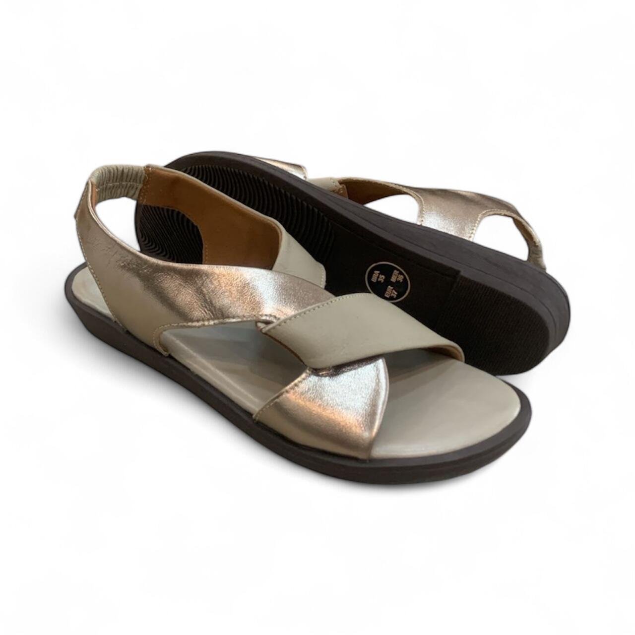 Sandália Rasteira Feminina Balatore Caribe em Couro CA084 Prata Velho/Cinza 4