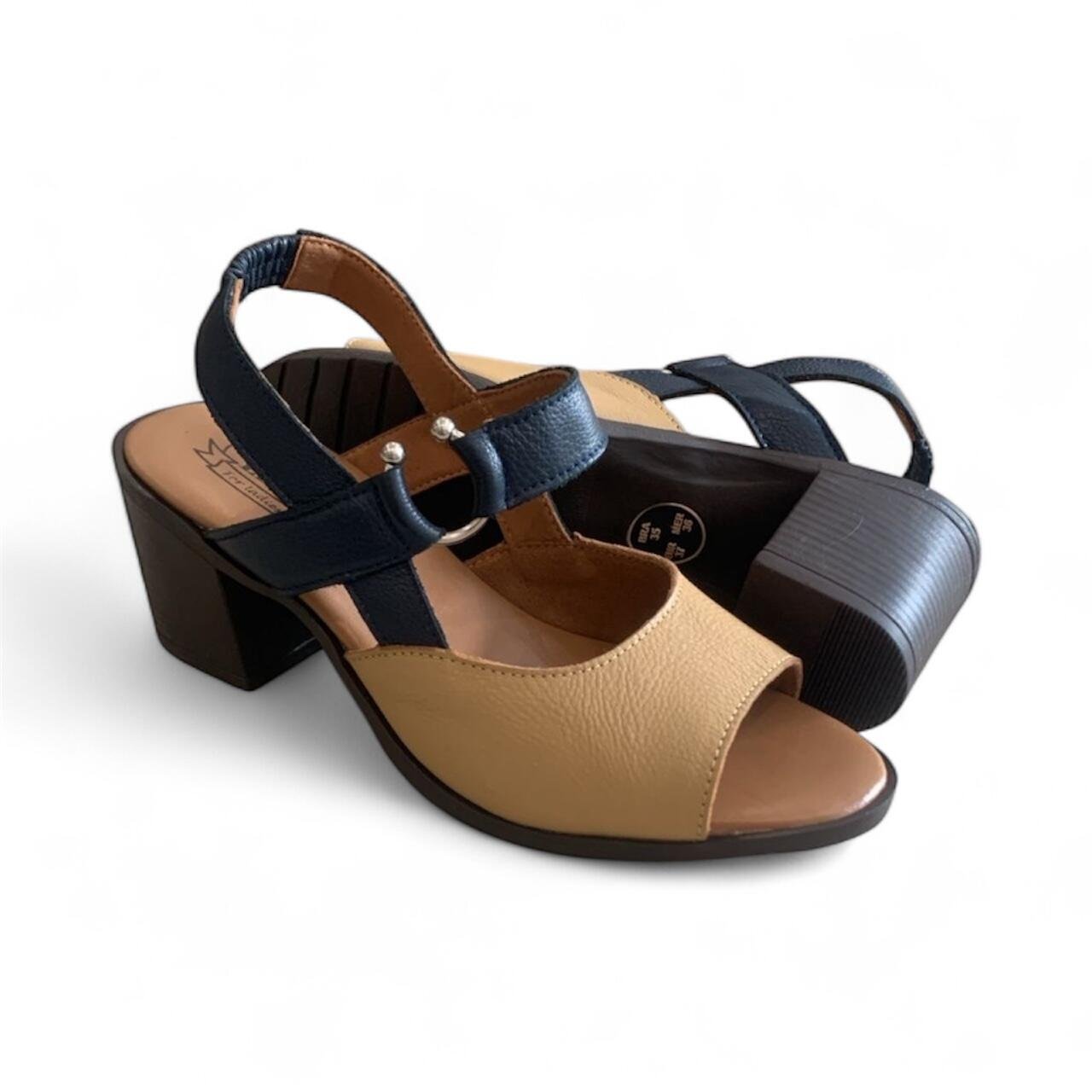 Sandália Feminina Balatore Paris em Couro LD156 Bege/Preto 4