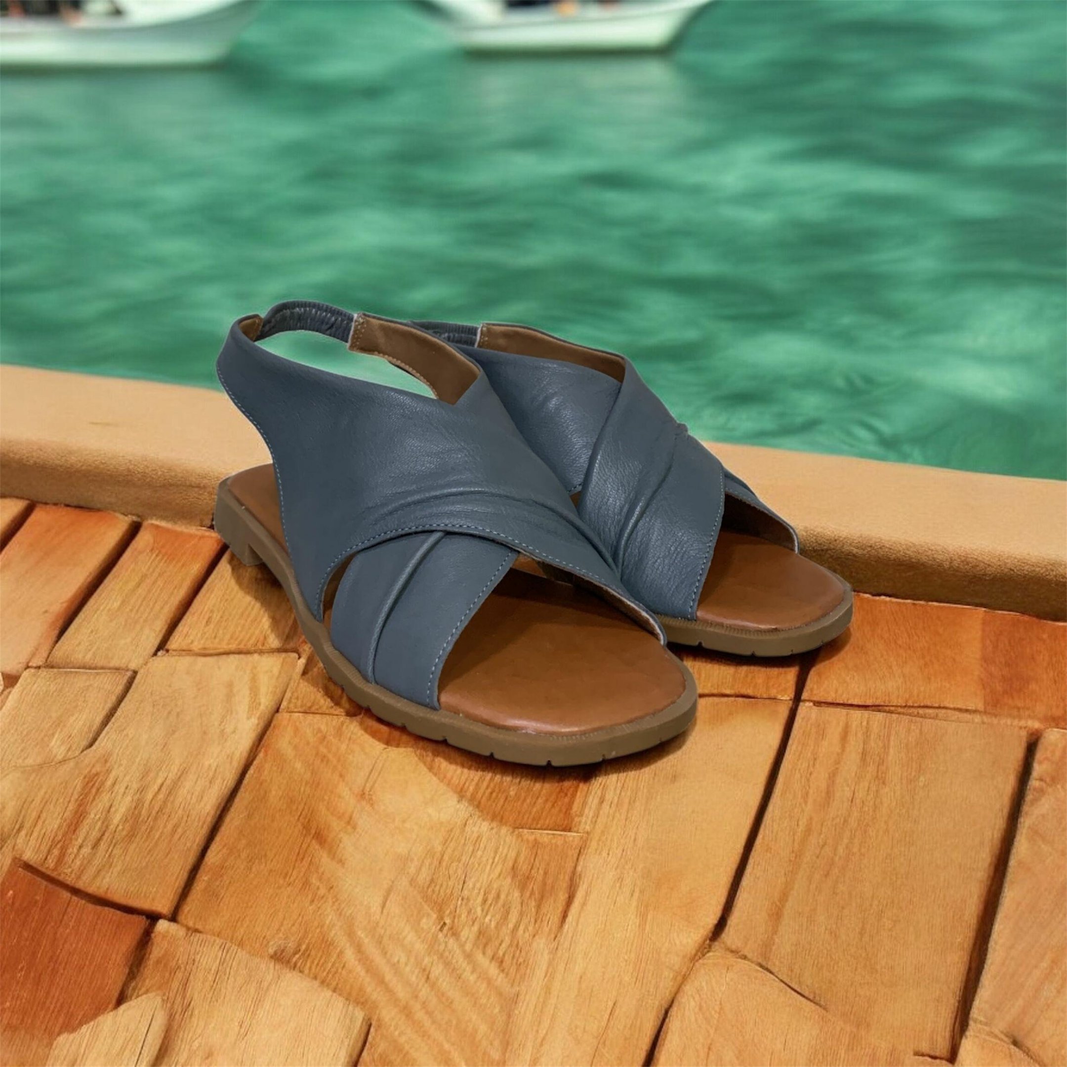 Sandália Feminina Moscardini em Couro Liso 501799 Azul 4