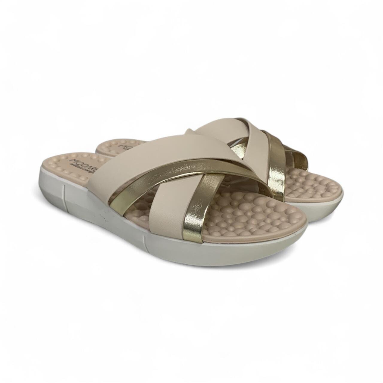 Tamanco Feminino Anabela Modare Ultraconforto 7142.144 Bege/Dourado 2