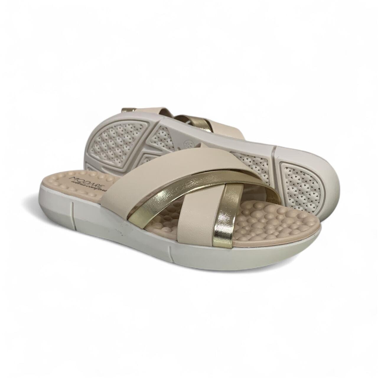 Tamanco Feminino Anabela Modare Ultraconforto 7142.144 Bege/Dourado 4