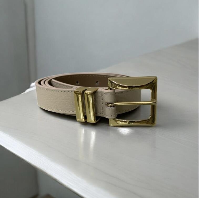 Cinto Fino Feminino em Couro Fivela Quadrada 028 Bege 4