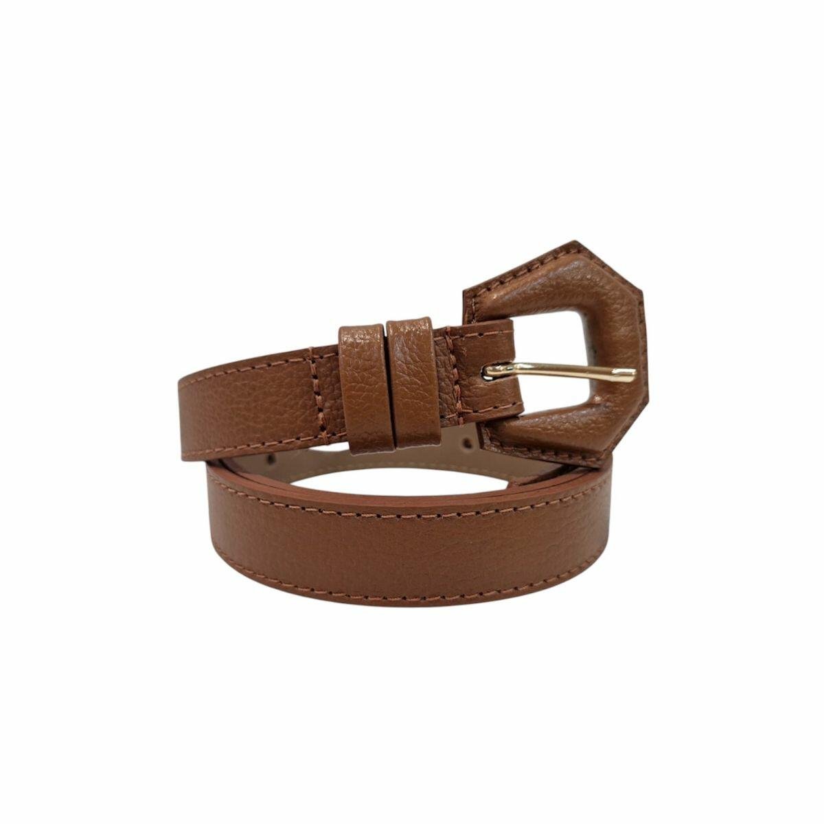 Cinto Fino Feminino em Couro Fivela Encapada 025 Marrom 2