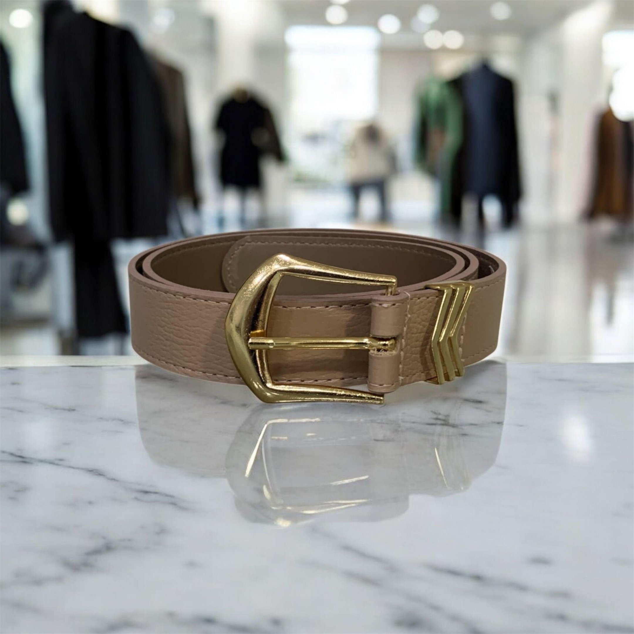 Cinto Feminino em Couro Fivela Dourada 014 Marrom 3