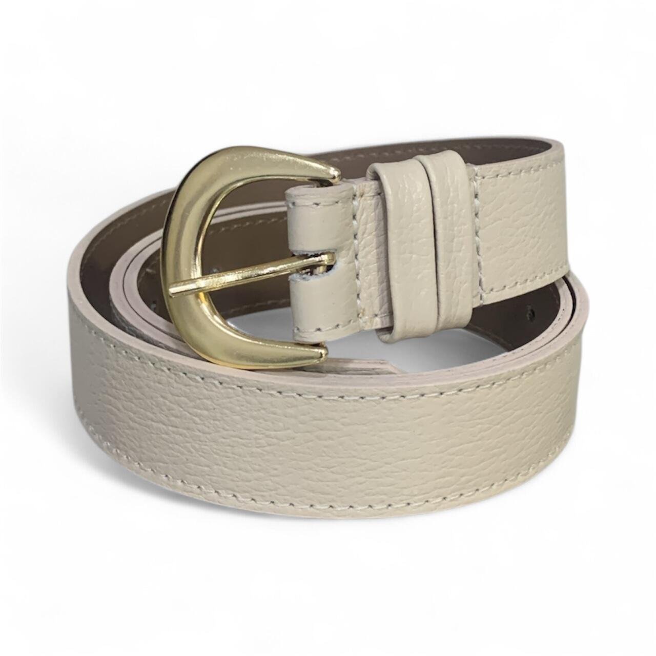 Cinto Feminino em Couro Fivela Arredondada 013 Bege 2