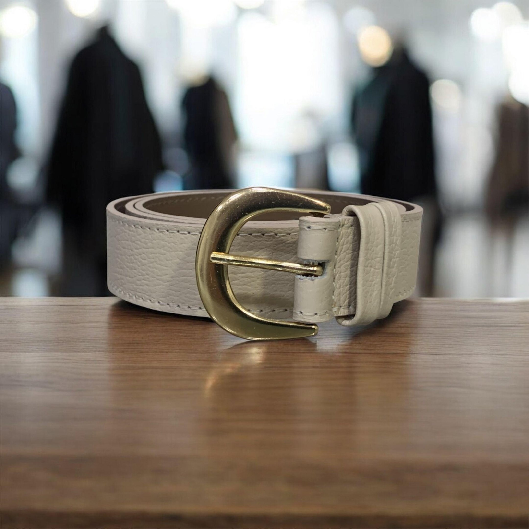 Cinto Feminino em Couro Fivela Arredondada 013 Bege 3