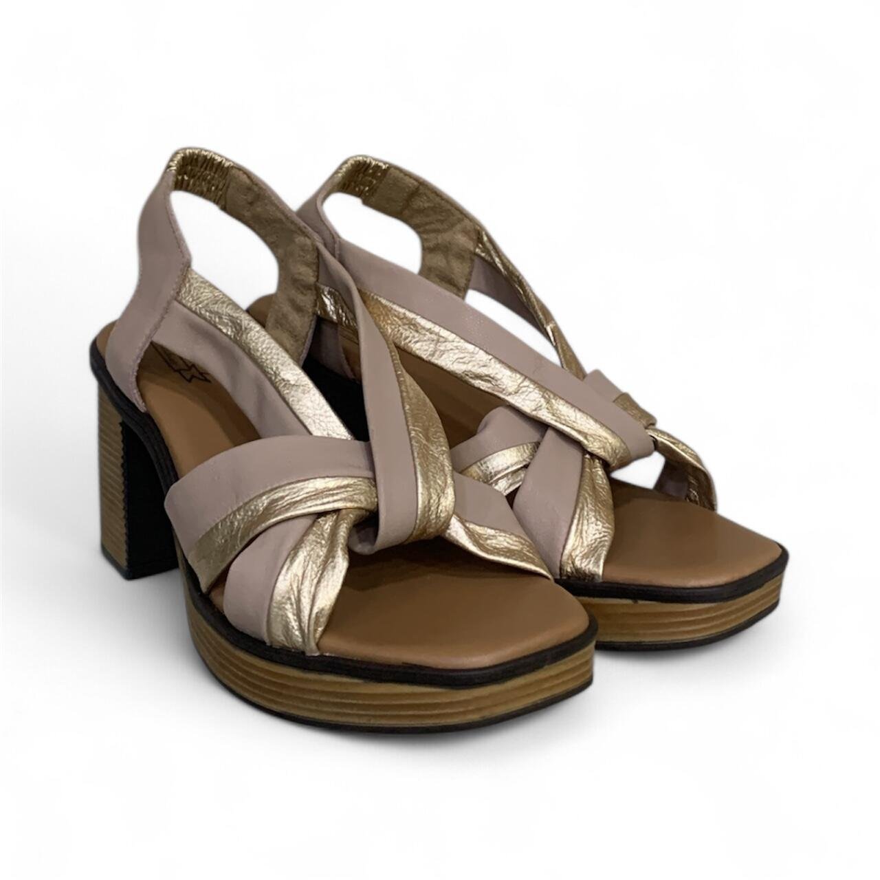 Sandália Feminina Balatore em Couro Cruzada 019 Bege/Dourado 2