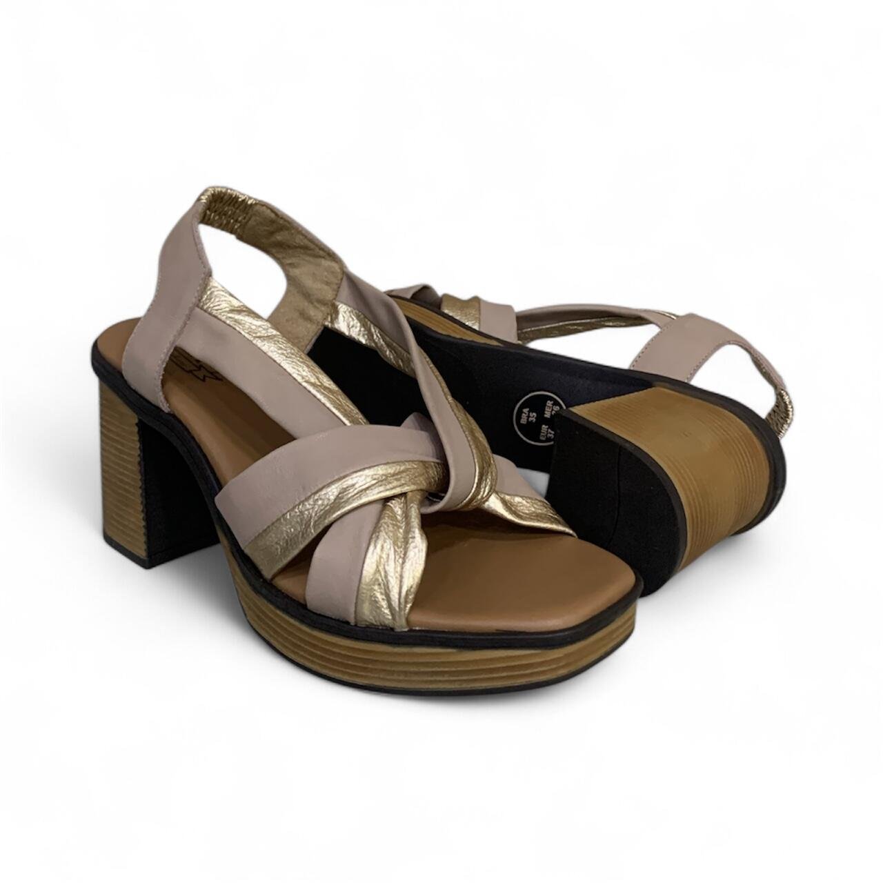 Sandália Feminina Balatore em Couro Cruzada 019 Bege/Dourado 4