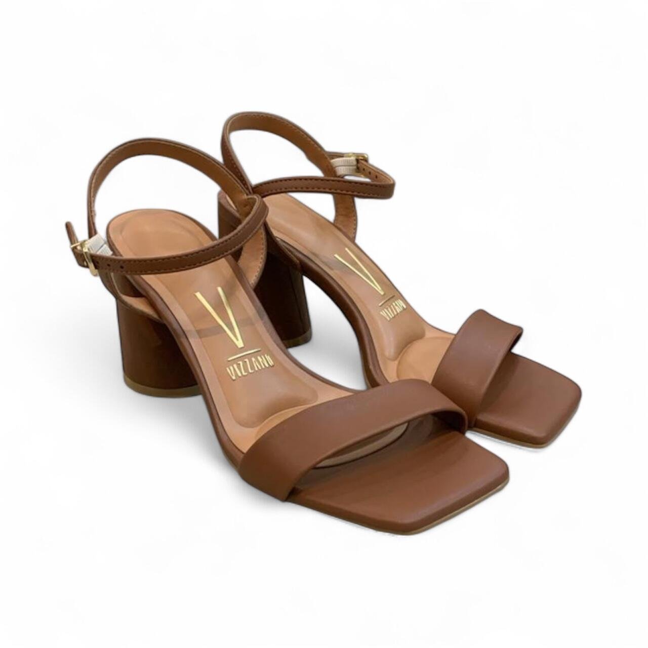 Sandália Feminina Vizzano Salto Grosso Bico Quadrado 6562101 Marrom 2