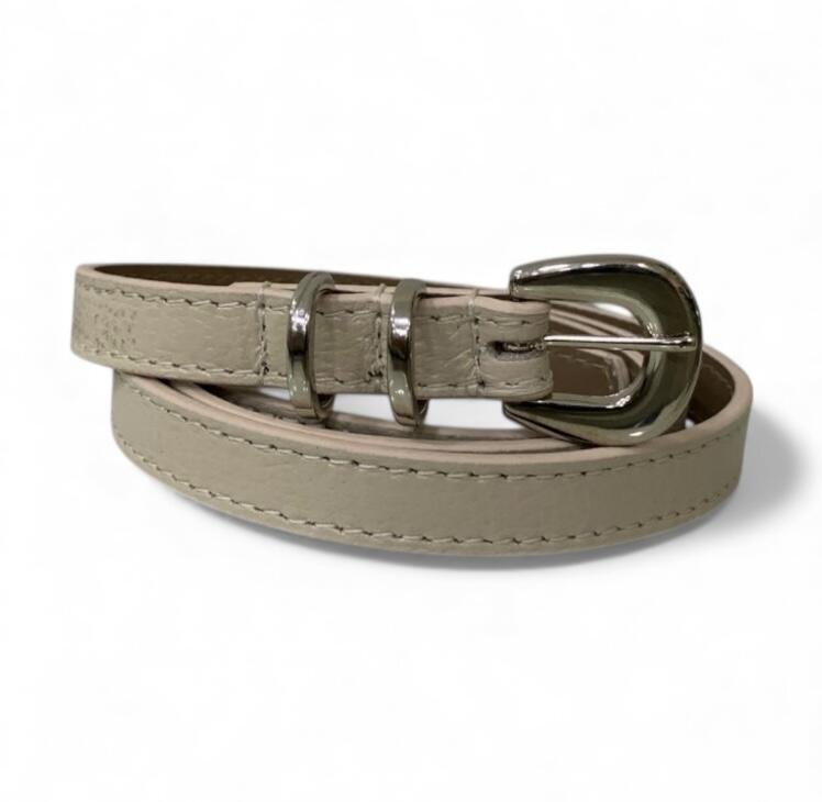 Cinto Feminino em Couro Fivela Prata Redonda 001 Bege 2