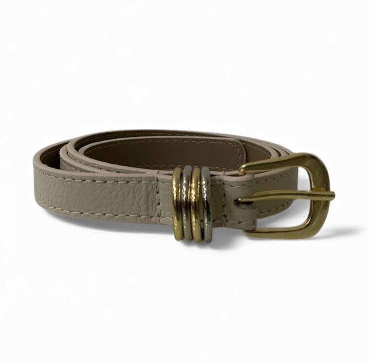 Cinto Fino Feminino em Couro Fivela Redonda 003 Bege 1