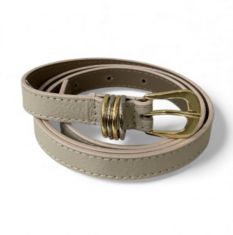 Cinto Fino Feminino em Couro Fivela Redonda 003 Bege 2