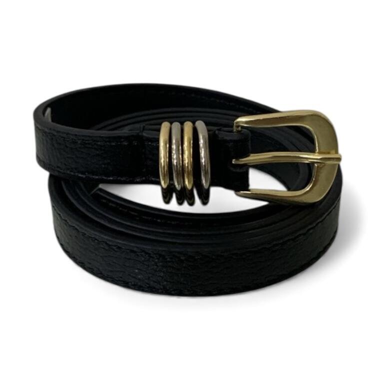 Cinto Fino Feminino em Couro Fivela Redonda 003 Preto 2