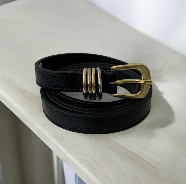 Cinto Fino Feminino em Couro Fivela Redonda 003 Preto 4