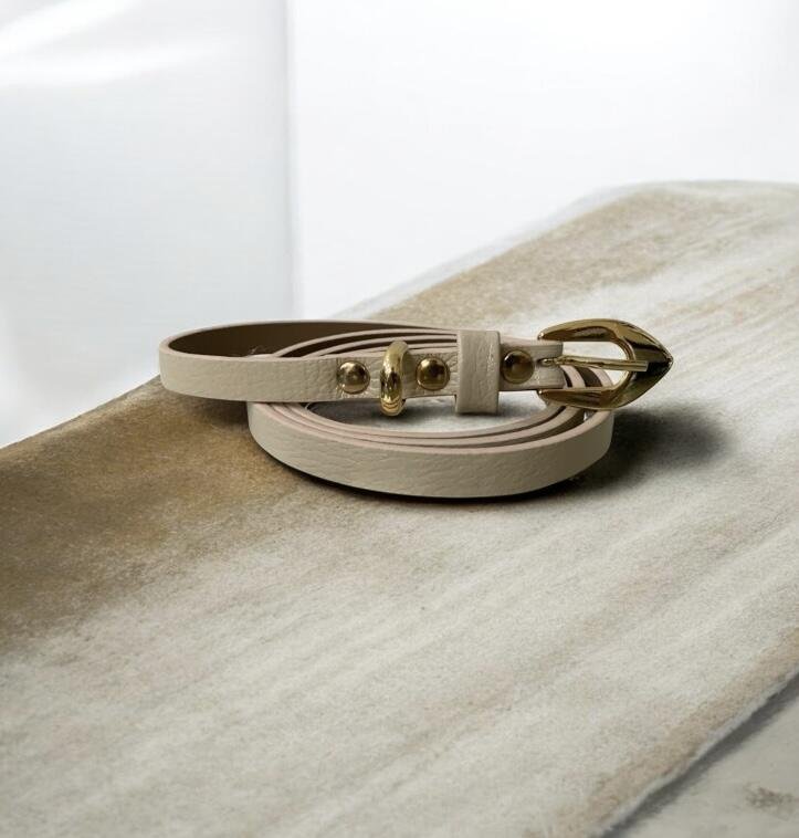 Cinto Feminino em Couro Fino 002 Bege 4