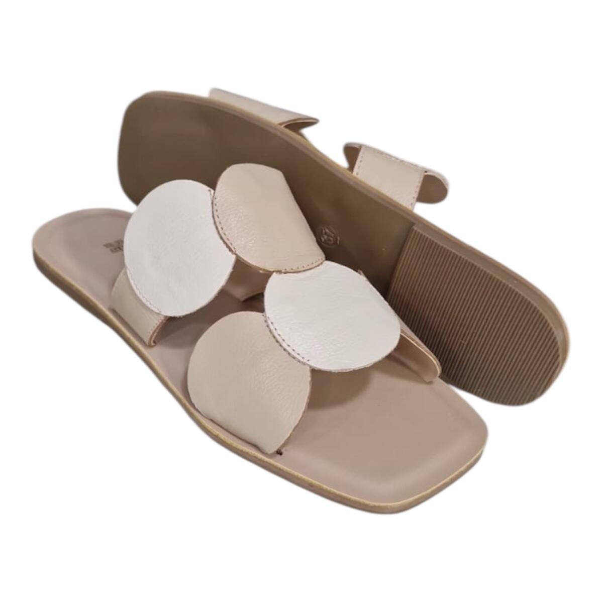 Rasteira Feminina Dinapoli em Couro Camel e Off 320044 Branco 3