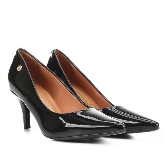 Scarpin Feminino Vizzano Salto Médio Bico Fino - Verniz Preto Preto 2