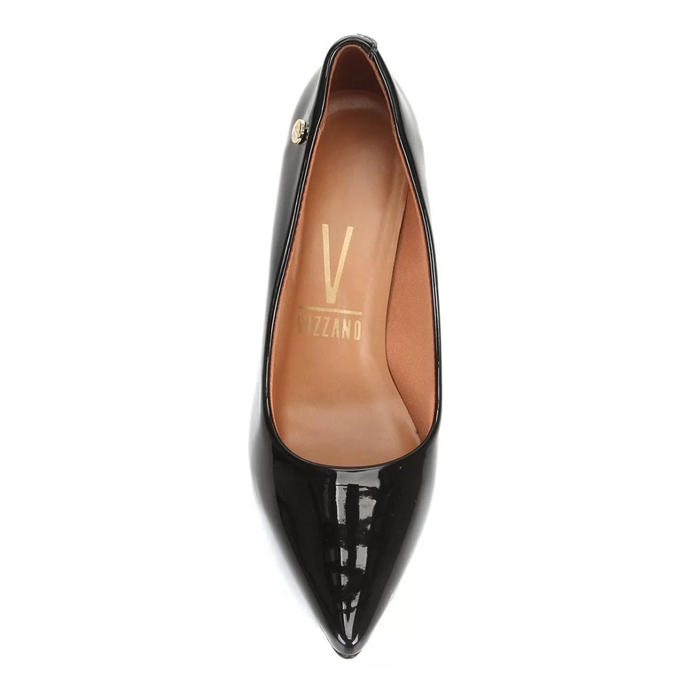 Scarpin Feminino Vizzano Salto Médio Bico Fino - Verniz Preto Preto 4