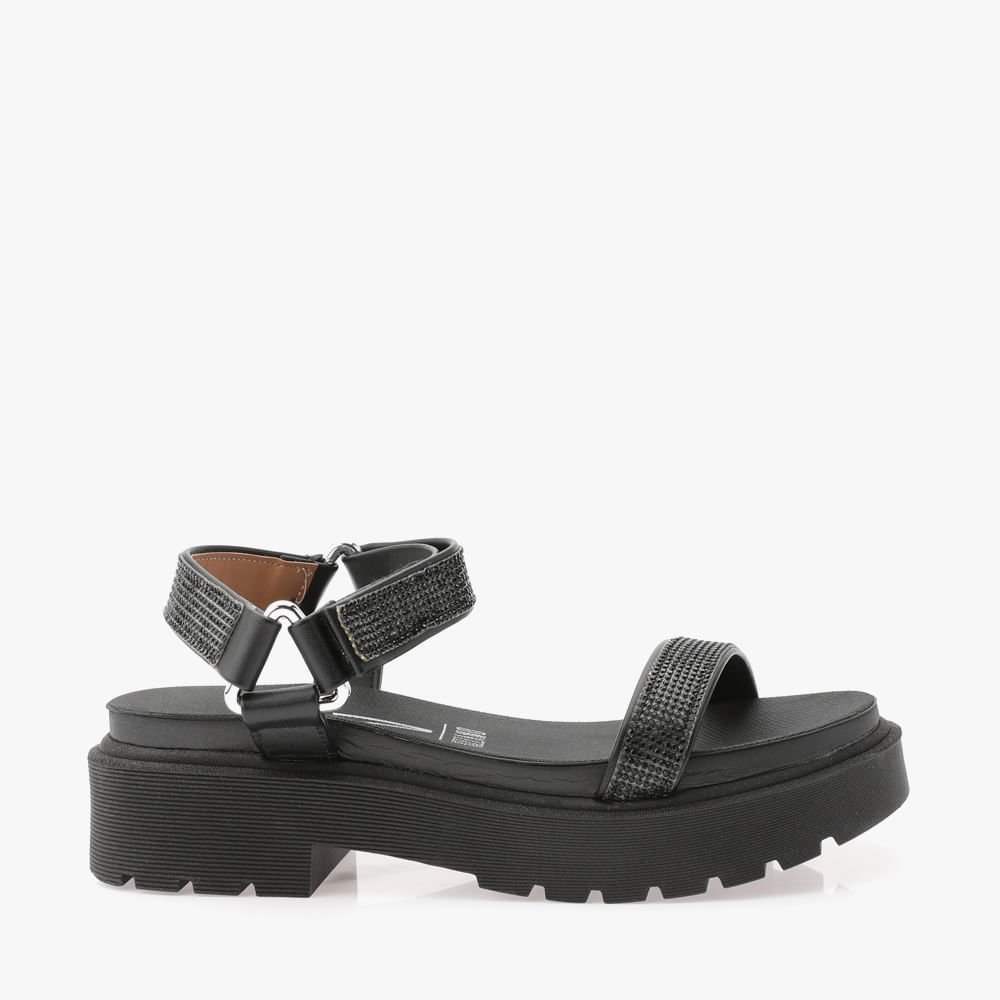 Sandália Plataforma Com Strass Conforto Feminina