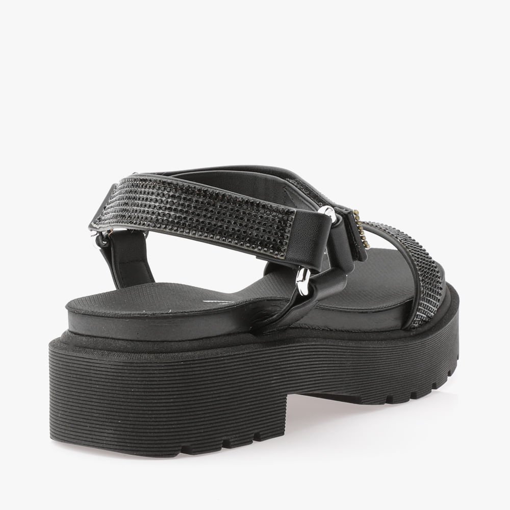 Sandália Plataforma Com Strass Conforto Feminina Preto 3
