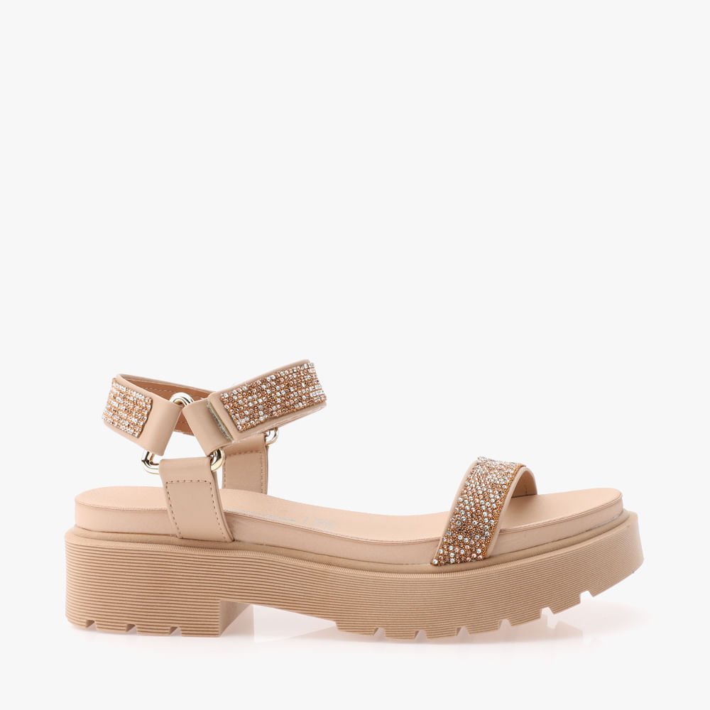 Sandália Plataforma Com Strass Conforto Feminina