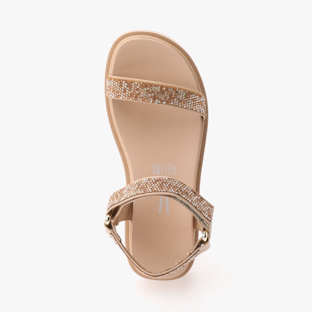 Sandália Plataforma Com Strass Conforto Feminina Bege 2