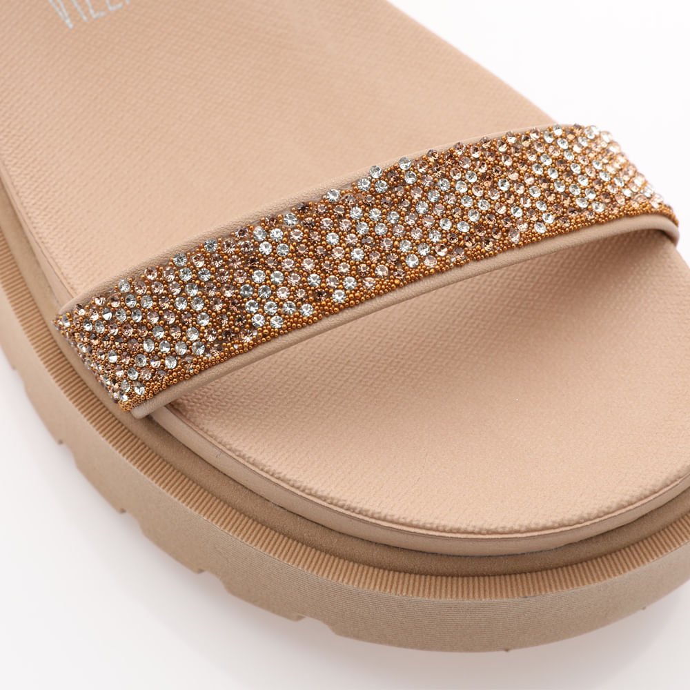 Sandália Plataforma Com Strass Conforto Feminina Bege 4